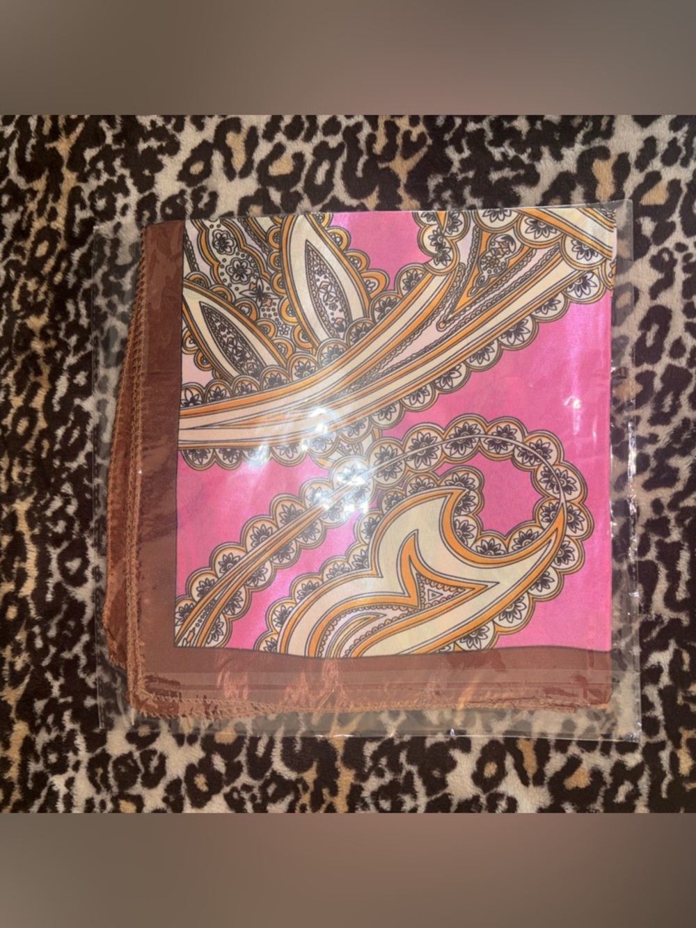 Pink & Brown Paisley Satin Scarf